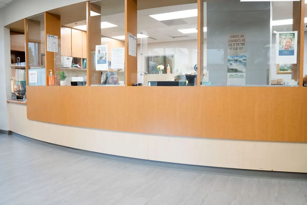 The reception desk and waiting area